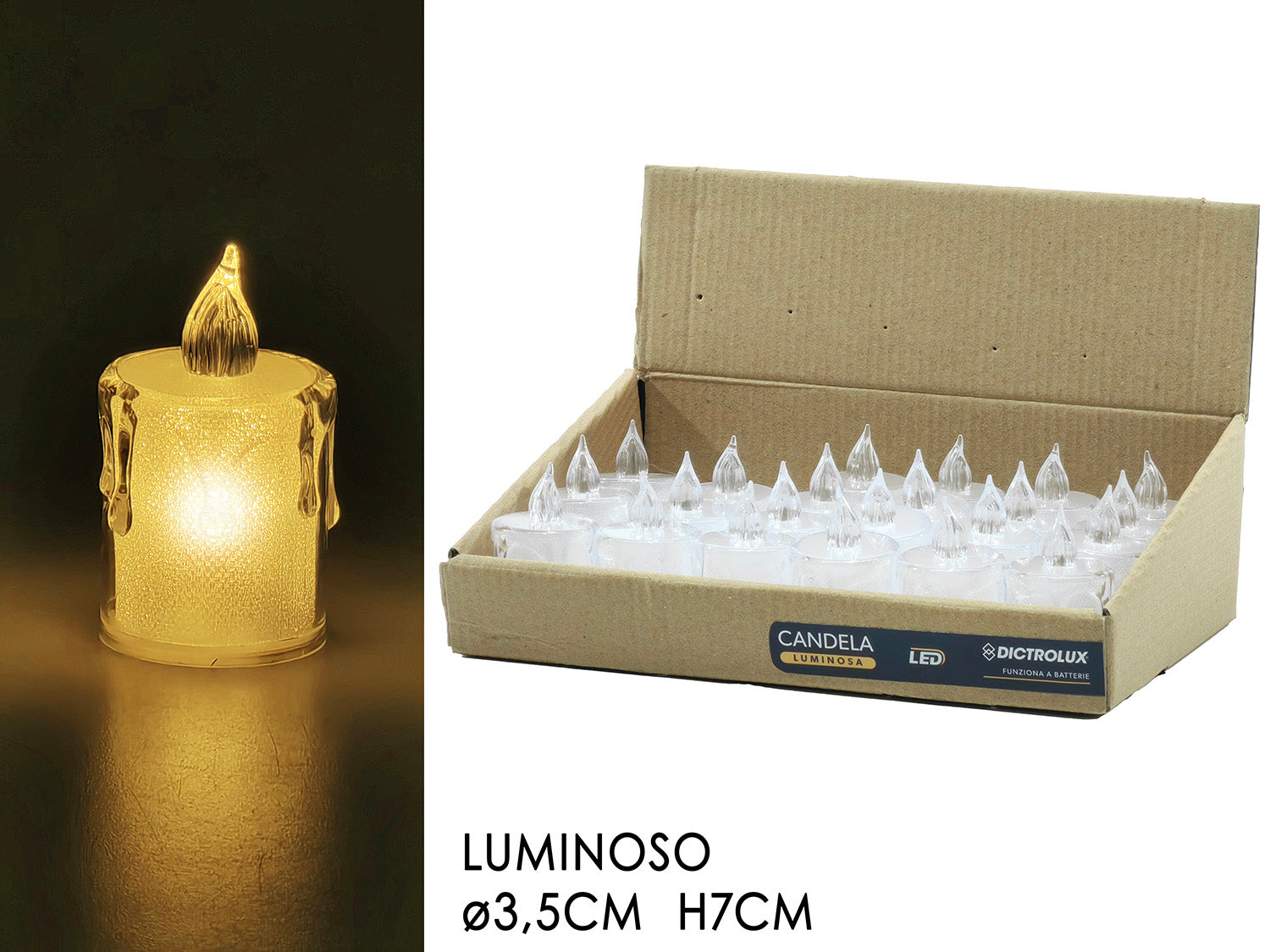 Candela 7cm con luce a batteria trasparente