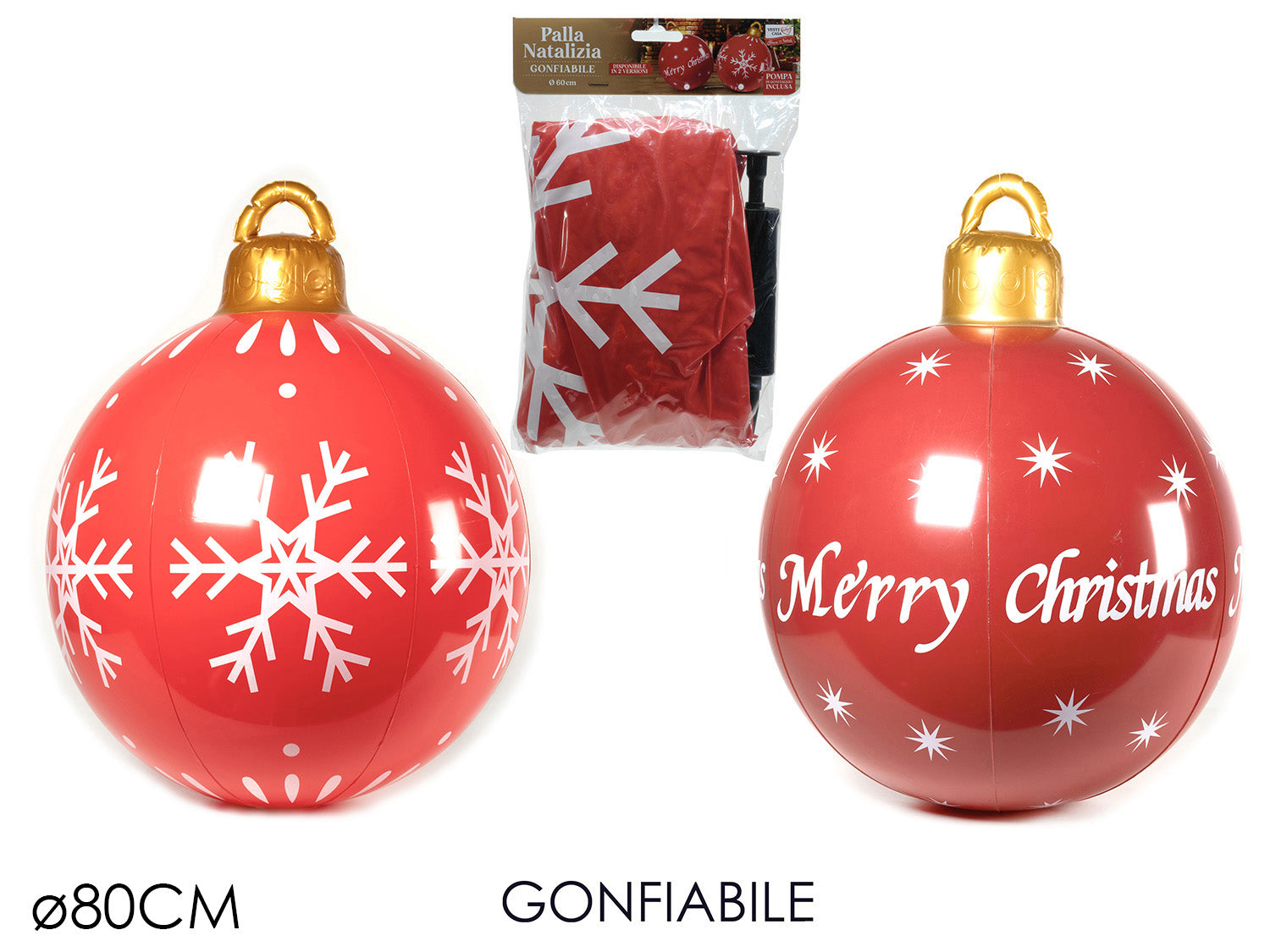 Palla natalizia gonfiabile 80cm rosso assortite