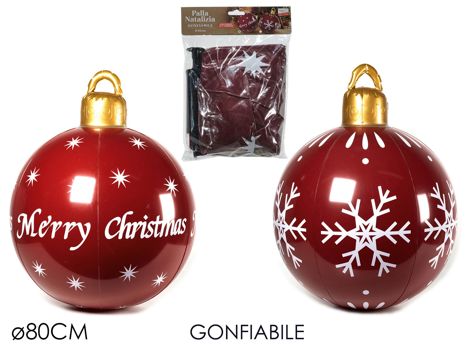 Palla natalizia gonfiabile 80cm bordeaux assortite