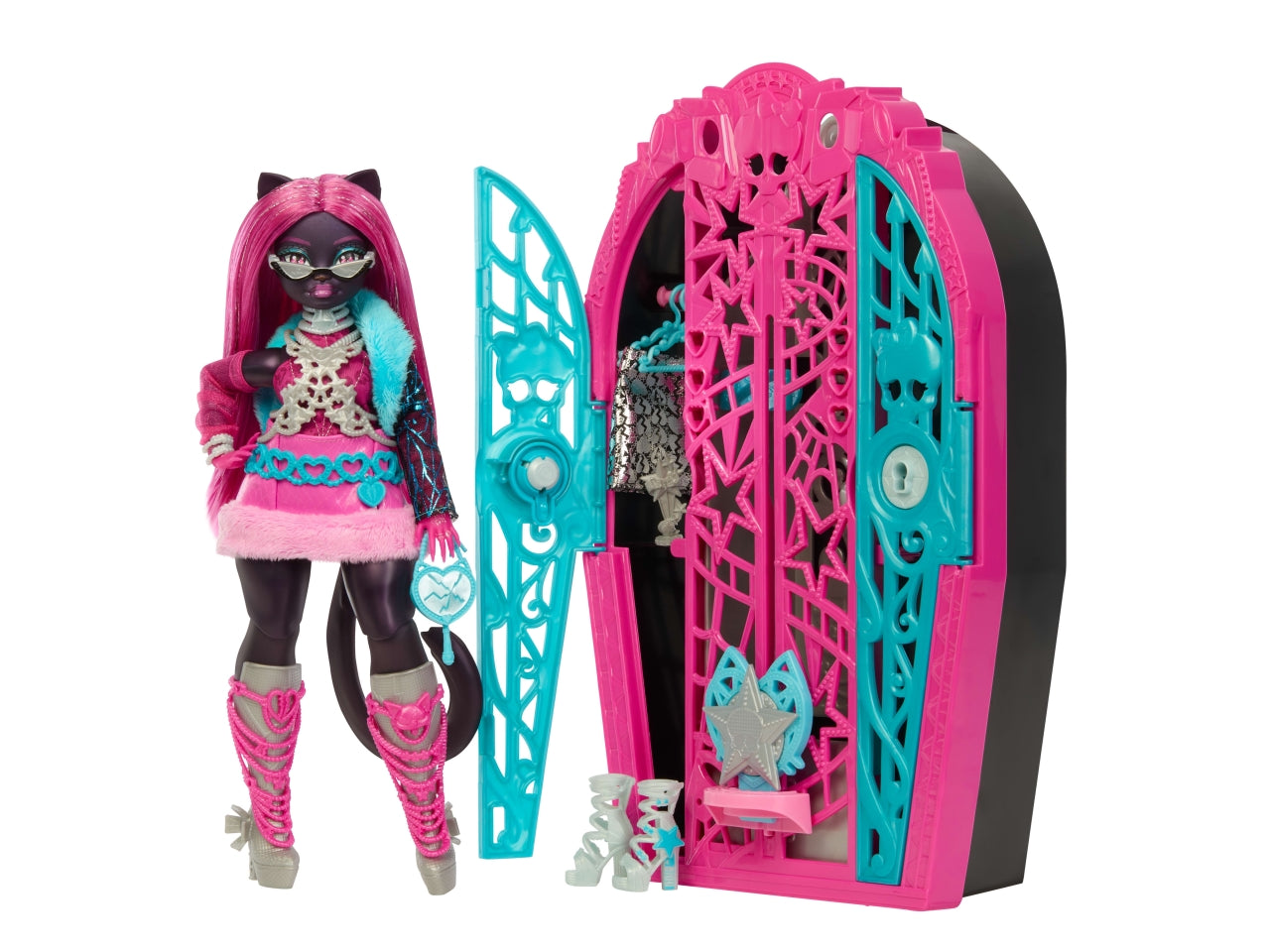 Monster High Segreti da brivido Catty Noir bambola con abiti guardaroba e accessori glamour a sorpresa