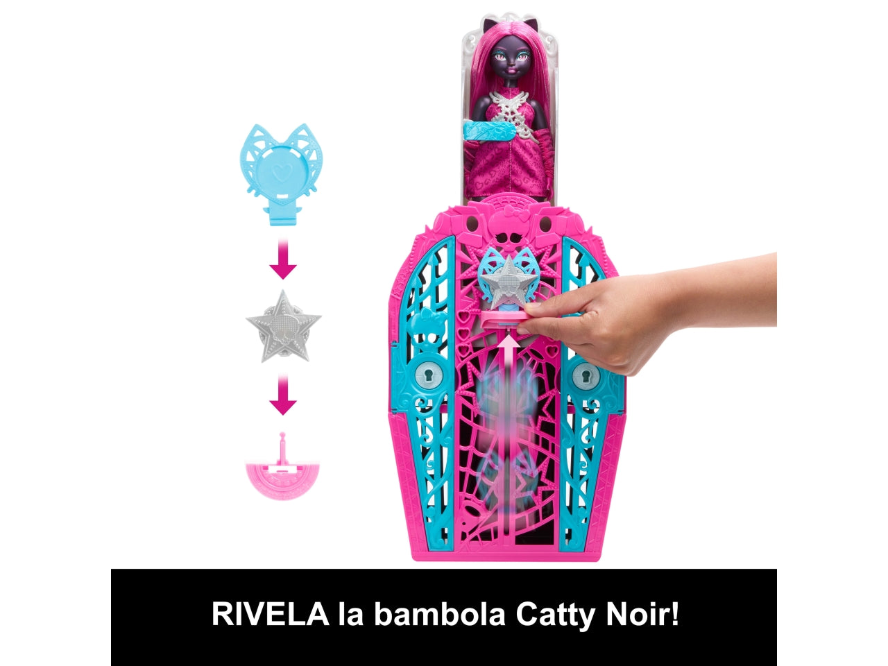 Monster High Segreti da brivido Catty Noir bambola con abiti guardaroba e accessori glamour a sorpresa