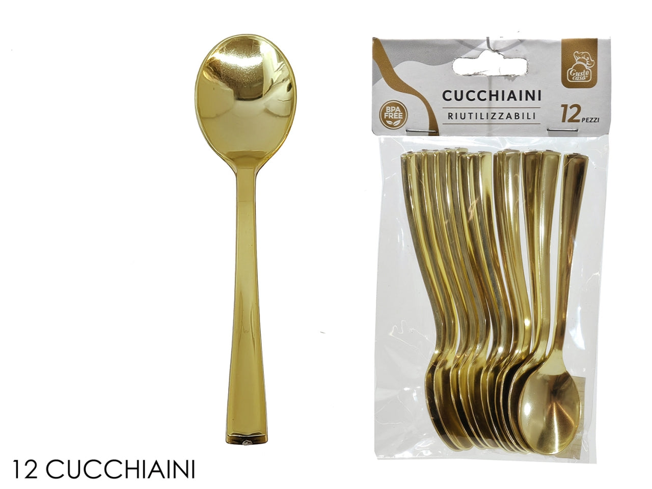 Cucchiaini in plastica, confezione da 12 pezzi oro