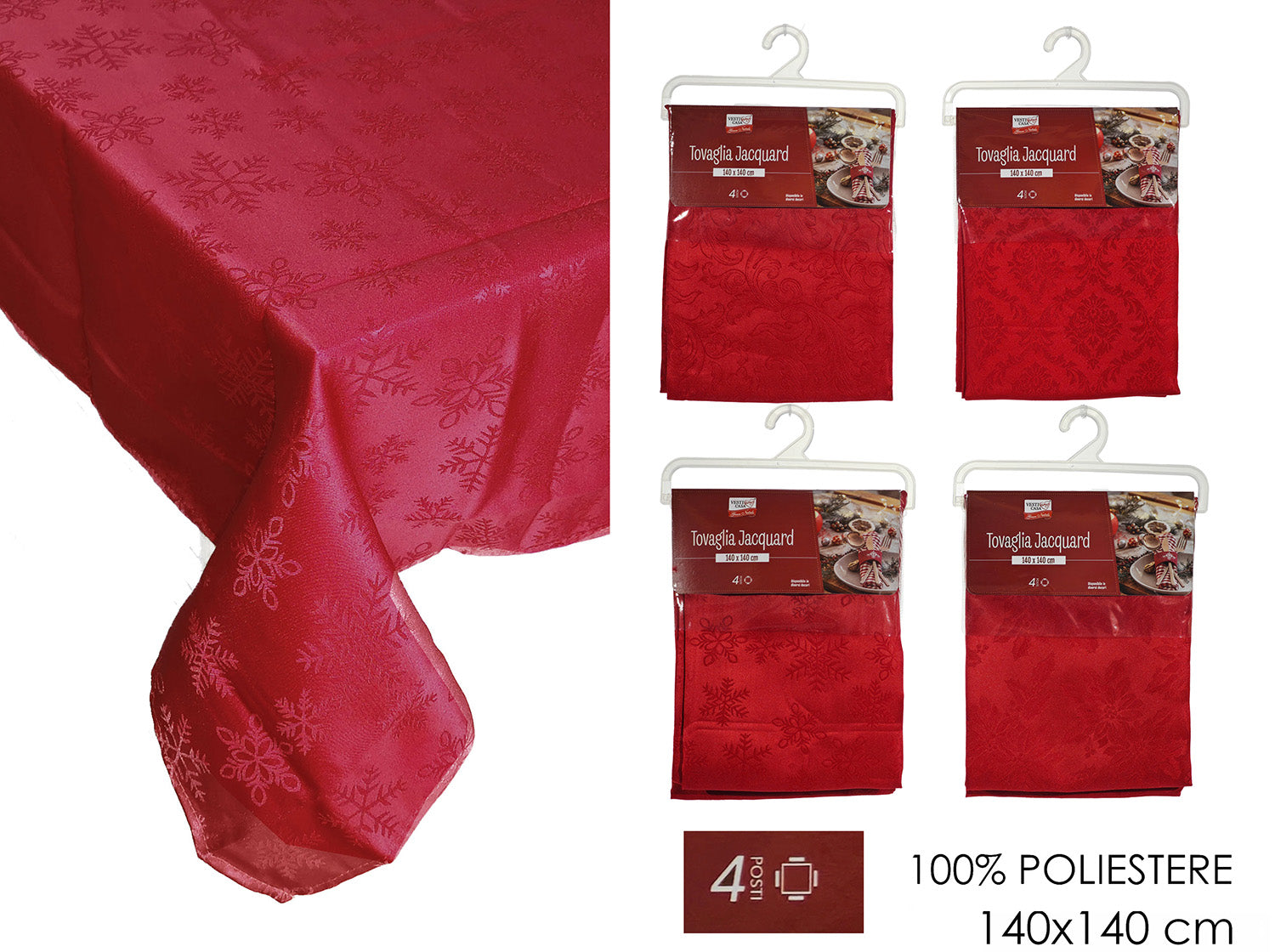 Tovaglia fantasia jacquard 140x140cm rossa assortite