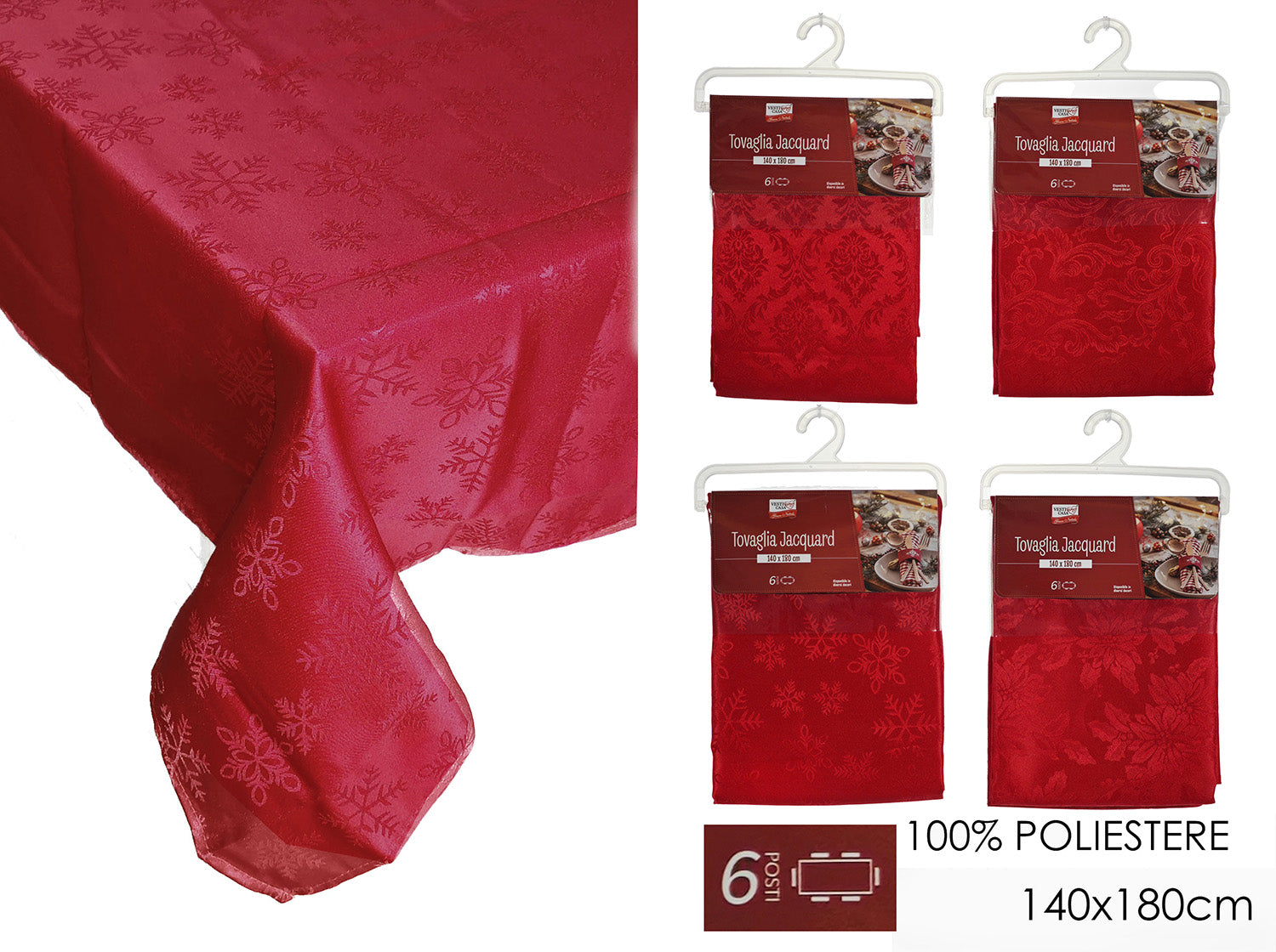Tovaglia fantasia jacquard 140x180cm rossa assortite