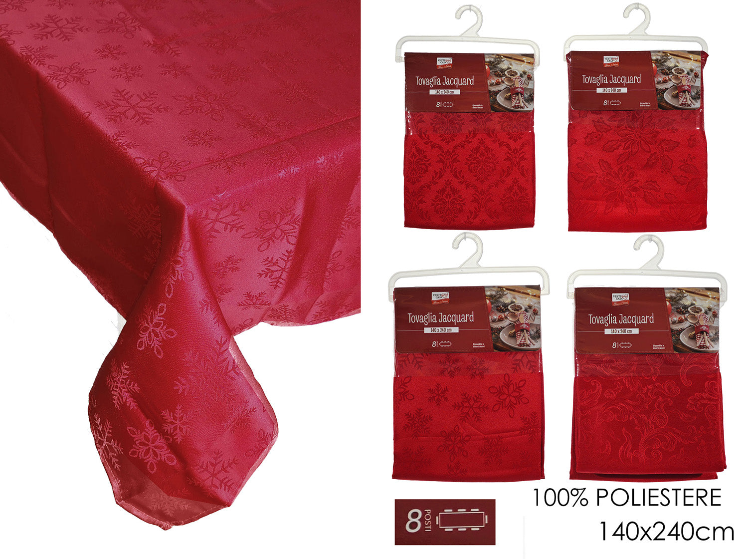 Tovaglia fantasia jacquard 140x240cm rossa assortite