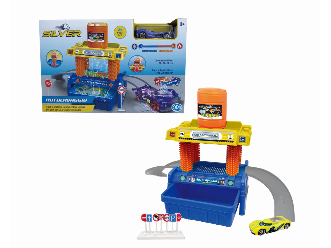 Silver wheel autolavaggio con auto cambia colore