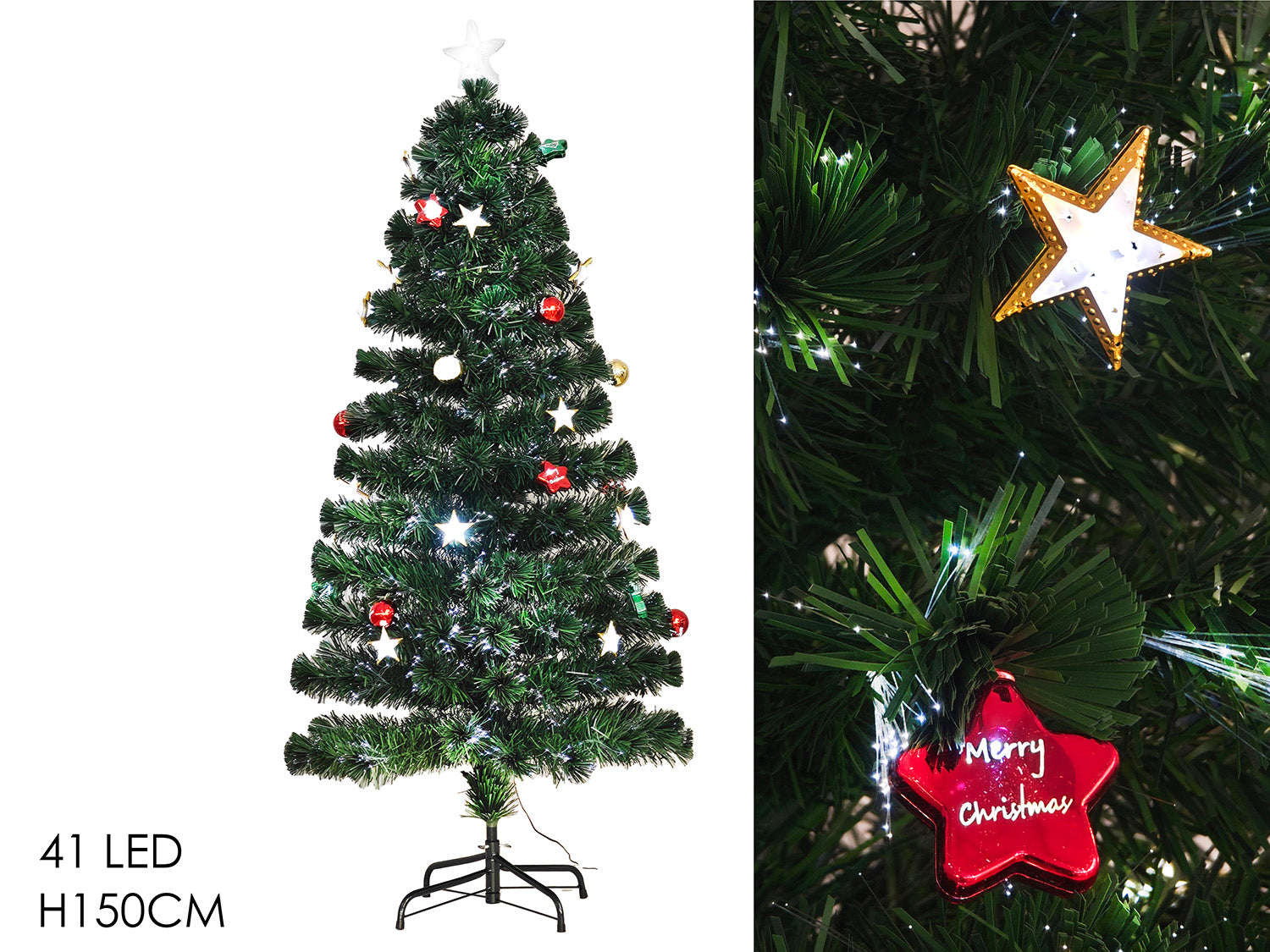 Albero 150cm fibre ottiche con palle e 41led