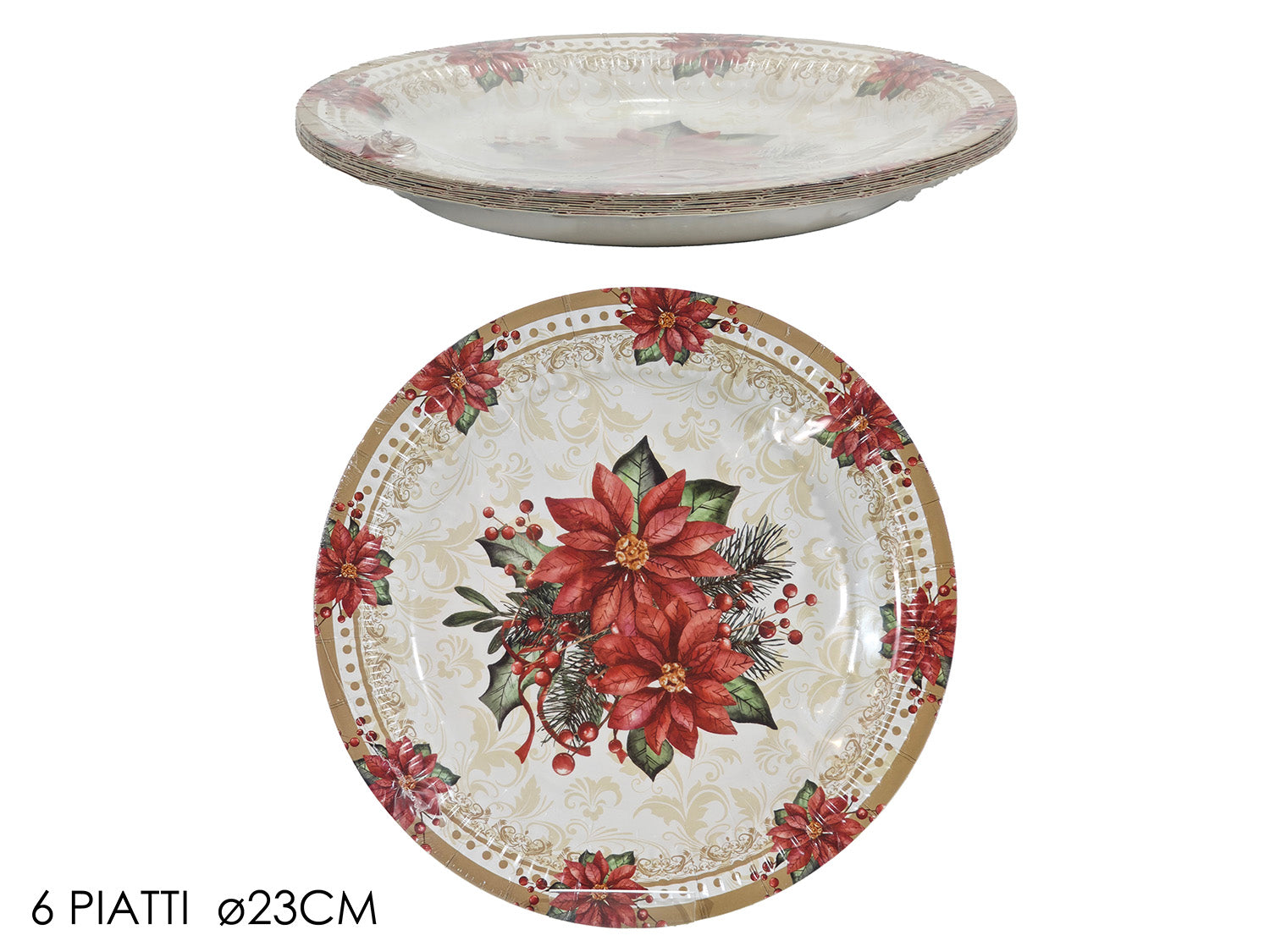 Piatti 23cm con fiore natalizio in confezione da 6 pezzi