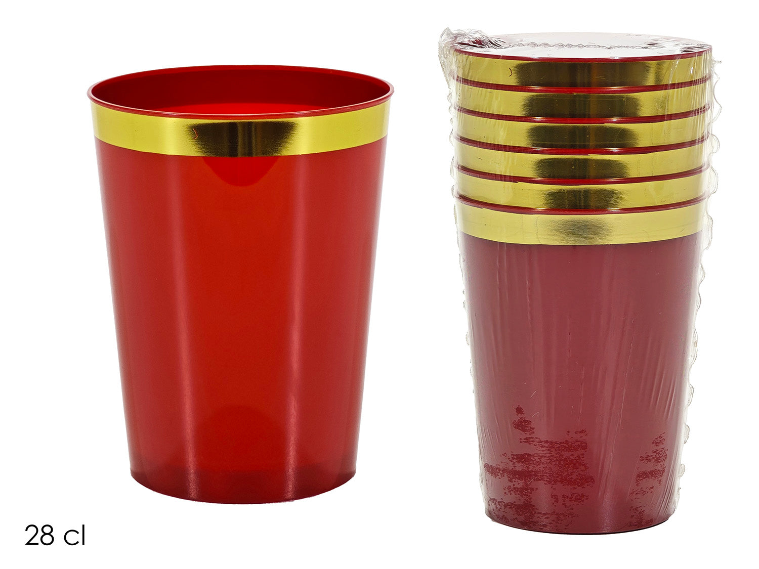 Bicchieri 28cl rosso con bordo oro in confezione da 6 pezzi