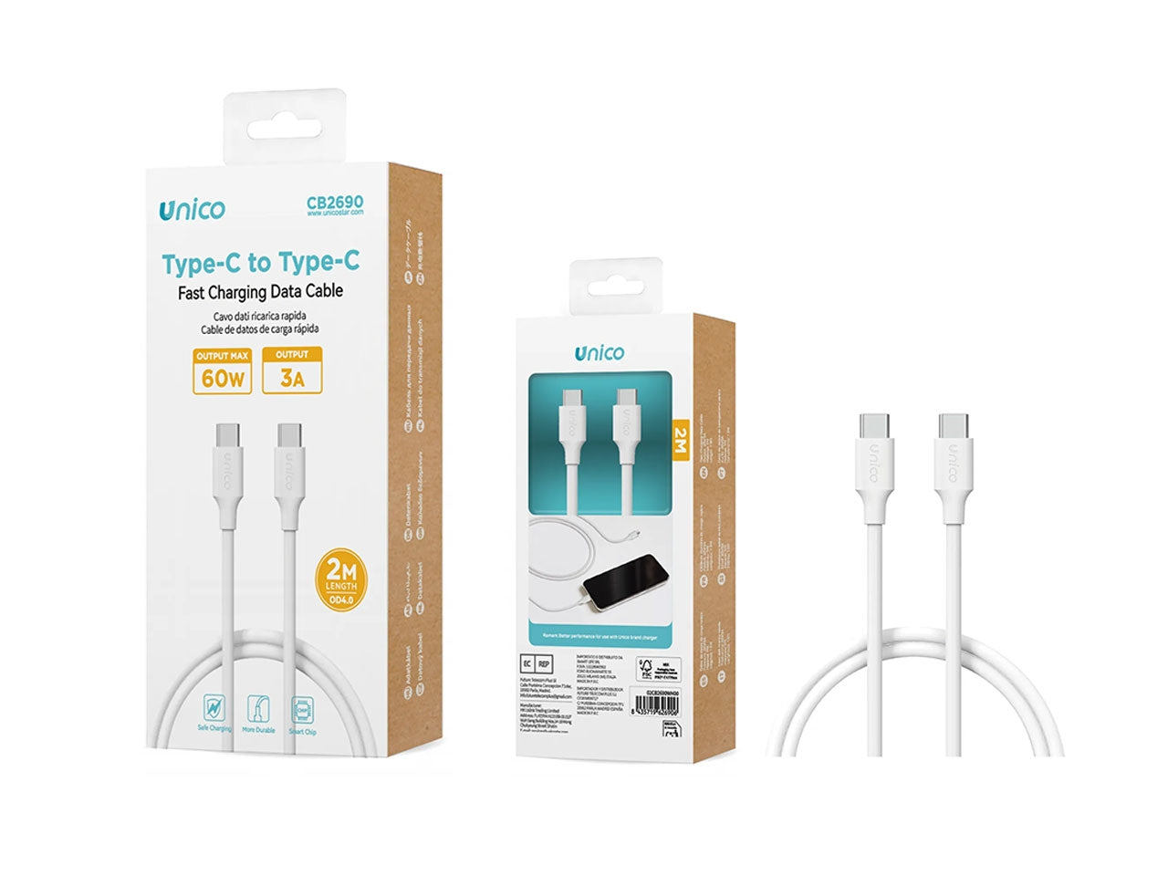 Cavo C-C 60W 2M TPE CE (02UNICO,CB2690,Bianco)