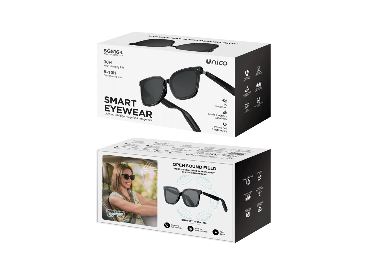 Occhiali musicali Bluetooth intelligenti (02UNICO,SG5164,nero)