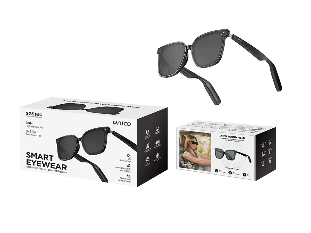 Occhiali musicali Bluetooth intelligenti (02UNICO,SG5164,nero)