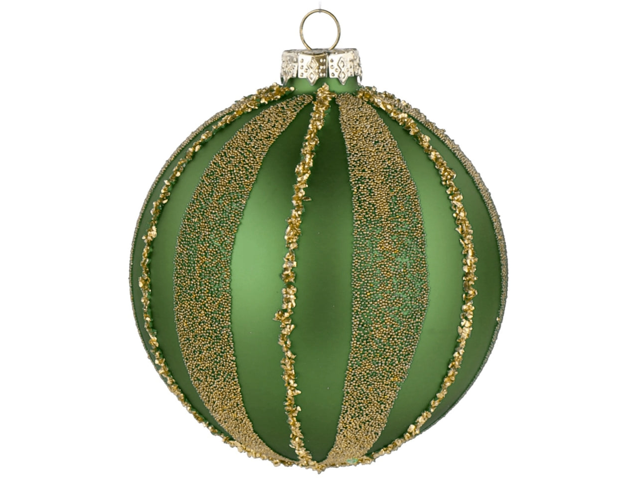 Palla vetro 10cm verde e oro con decorazioni assortite