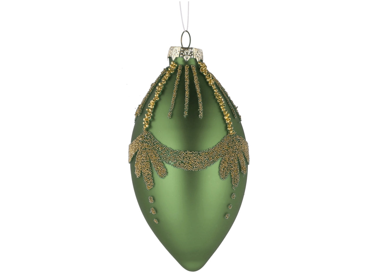 Palla goggia vetro 7xh.13cm verde e oro con decorazioni assortite