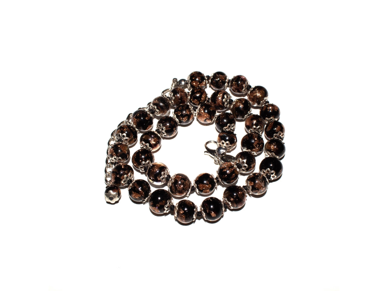Collana 37 perle D.8 mm sommerso avventurina murano oro nero