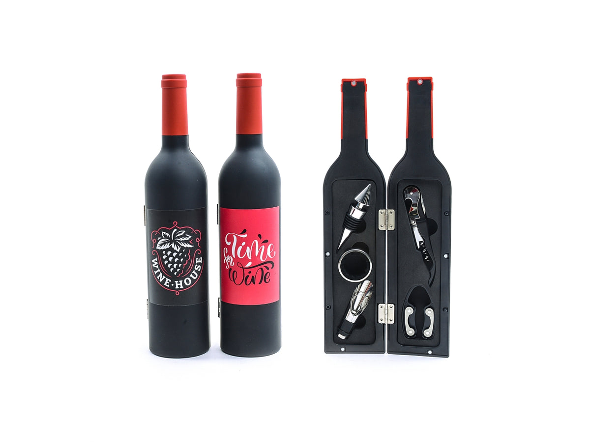 Set sommelier 5 accessori in cofanetto bottiglia 32cm assortiti