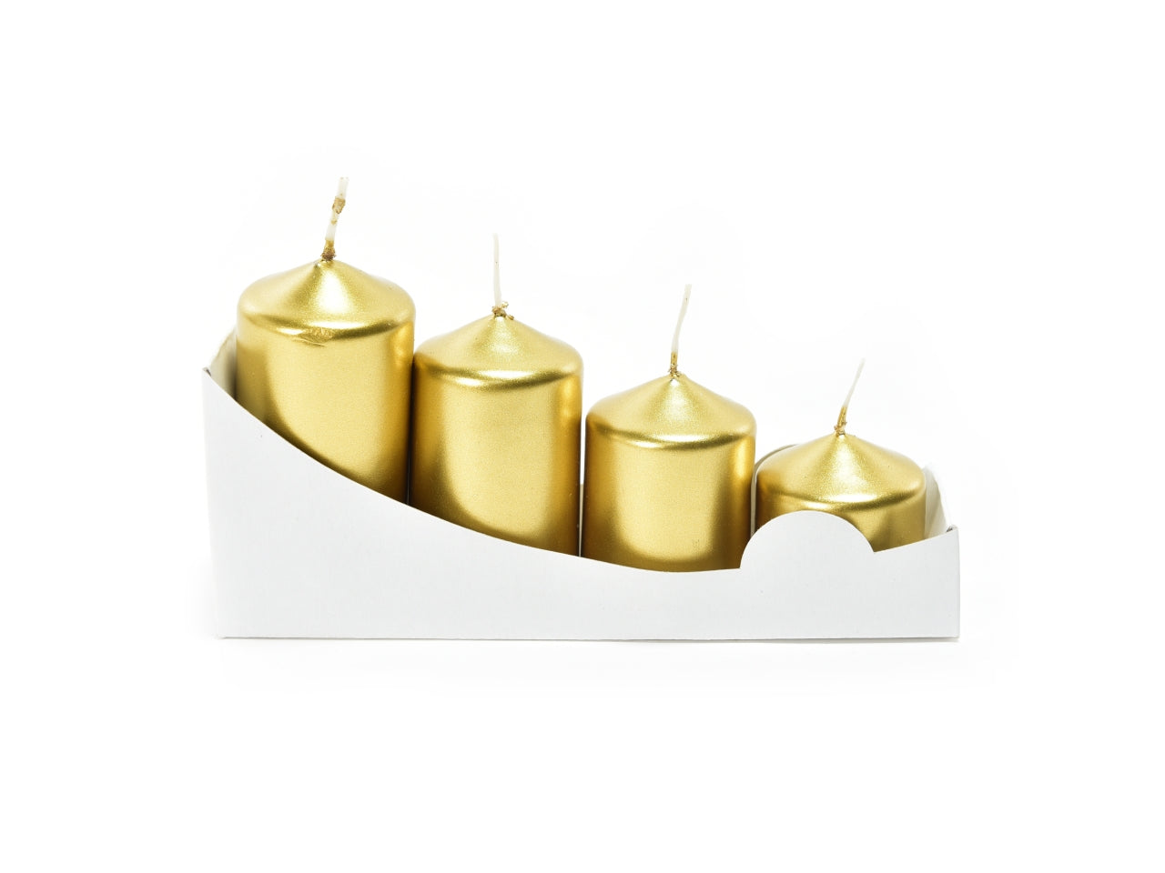 Candela pillar varie misure 3,9x4/5,5/7/8cm in confezione da 4 pezzi oro