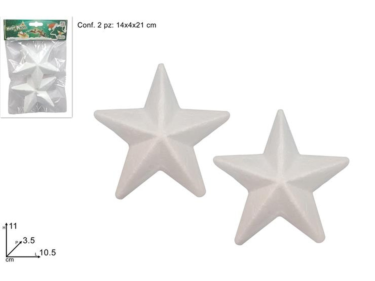 Stella polistirolo 12cm in confezione da 2 pezzi