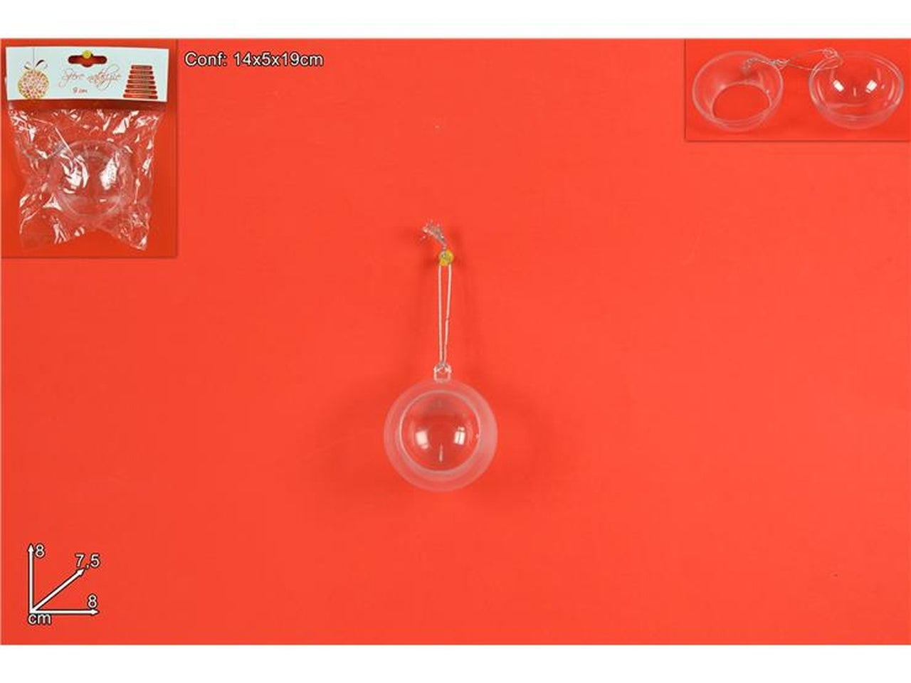 Palla plastica trasparente aperta 8cm