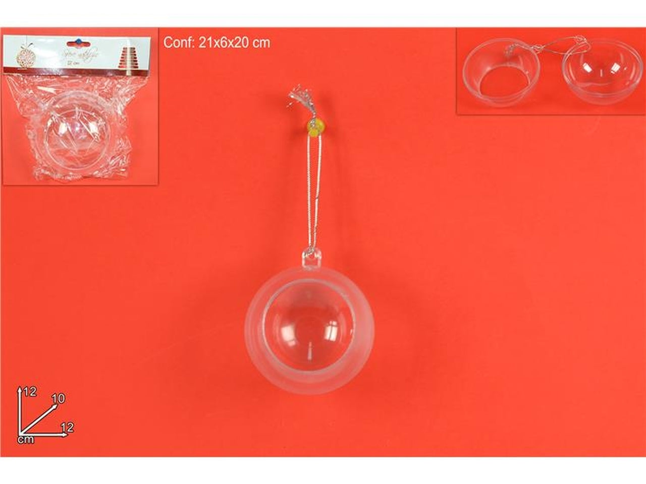 Palla plastica trasparente aperta 12cm