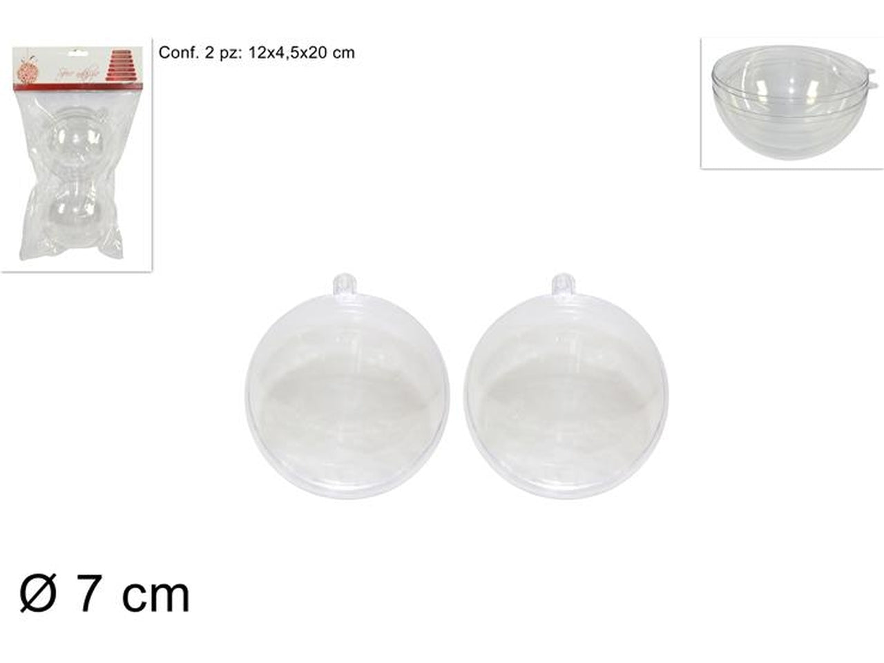 Sfera plastica trasparente 7cm in confezione da 2 pezzi