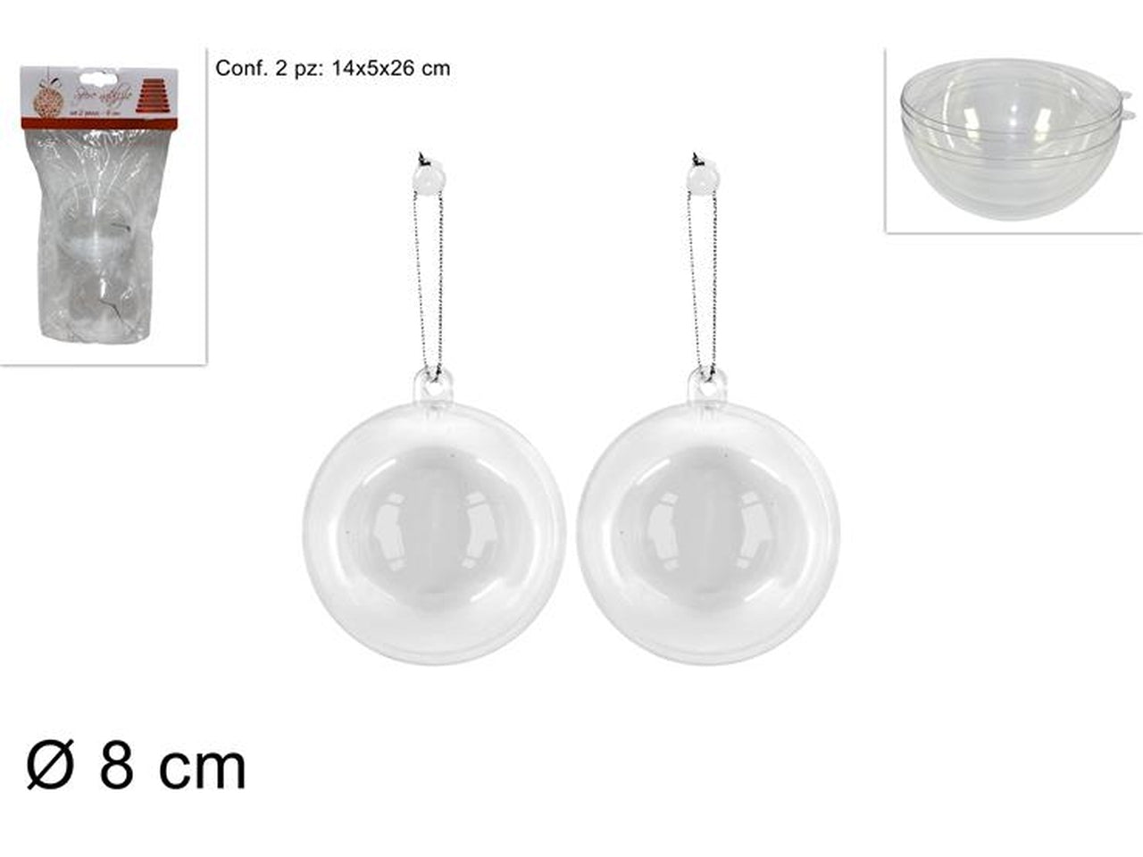 Sfera plastica trasparente 8cm in confezione da 2 pezzi