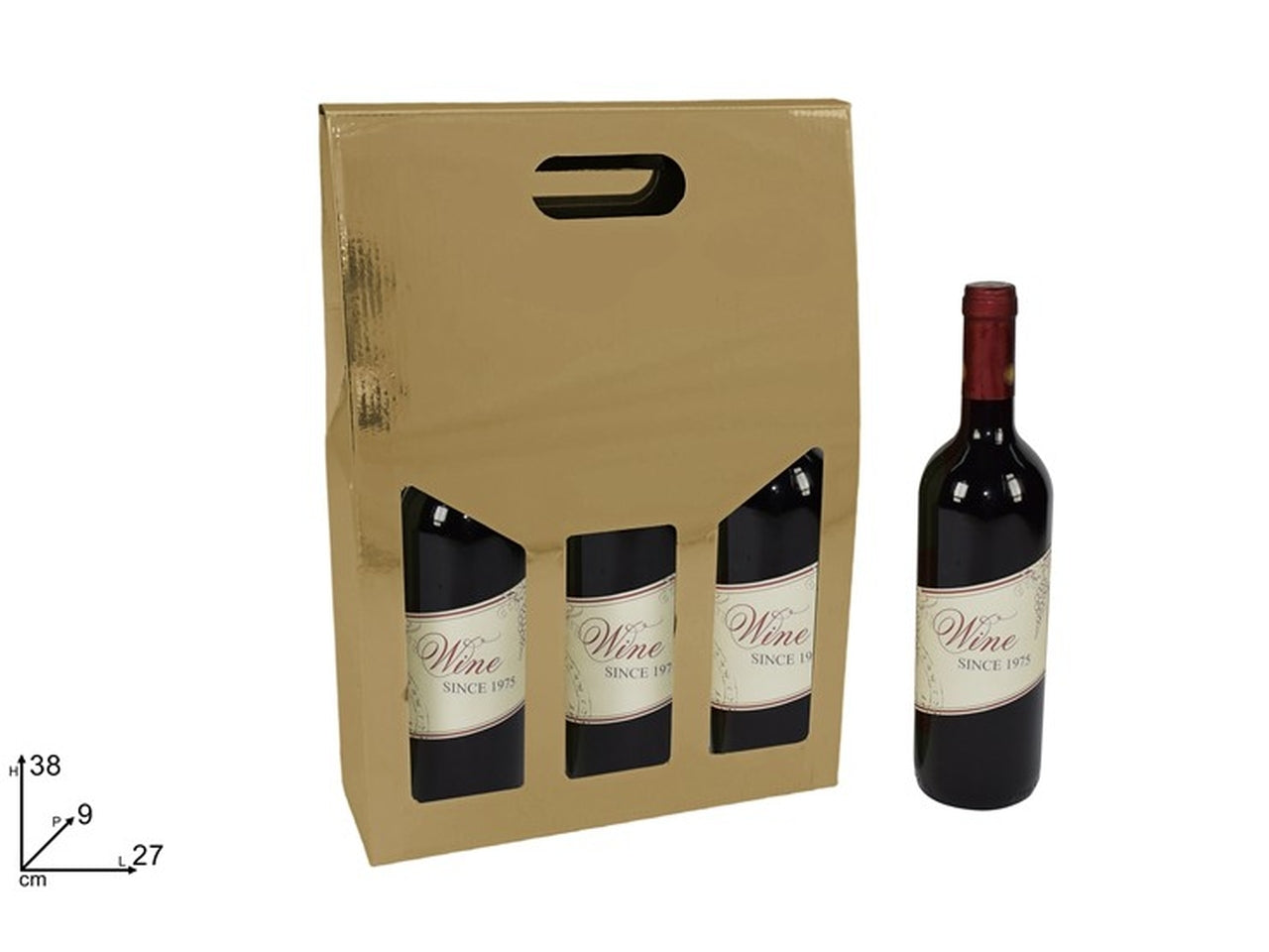 Scatola portabottiglia 3 posti oro metallizzato