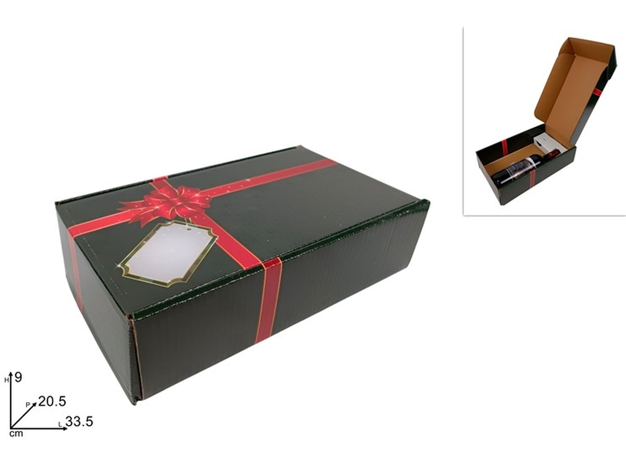 Scatola portabottiglia 2 posti con decoro pacco regalo