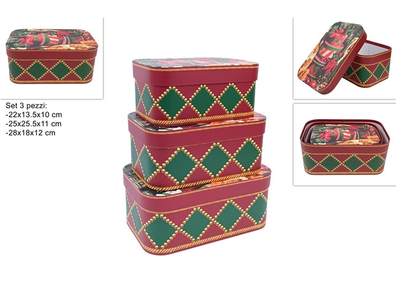Scatole rettangolari a rombi set 3 pezzi, 22x13,5x10cm/25x25,5x11cm/28x18x12cm