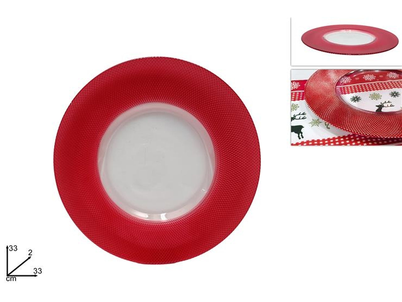 Sottopiatto in vetro 33cm con bordo rosso