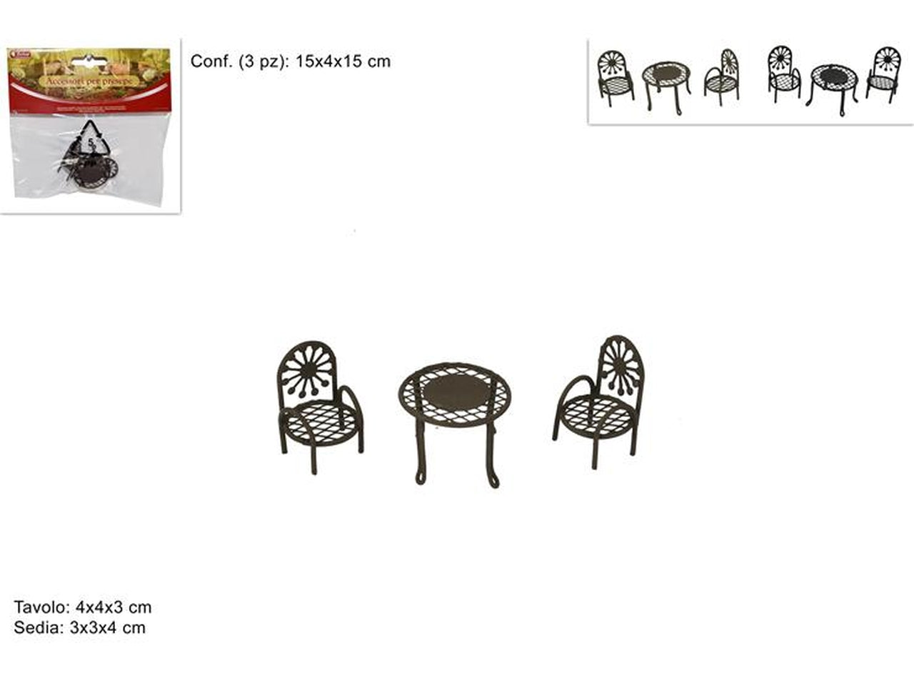 Tavolino con 2 sedie in metallo, 2 colori
