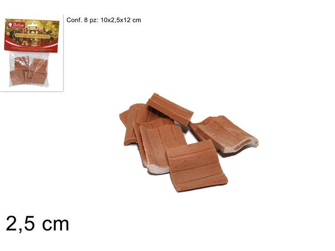 Mezze tegole in terracotta 2,5cm confezione da 8 pezzi