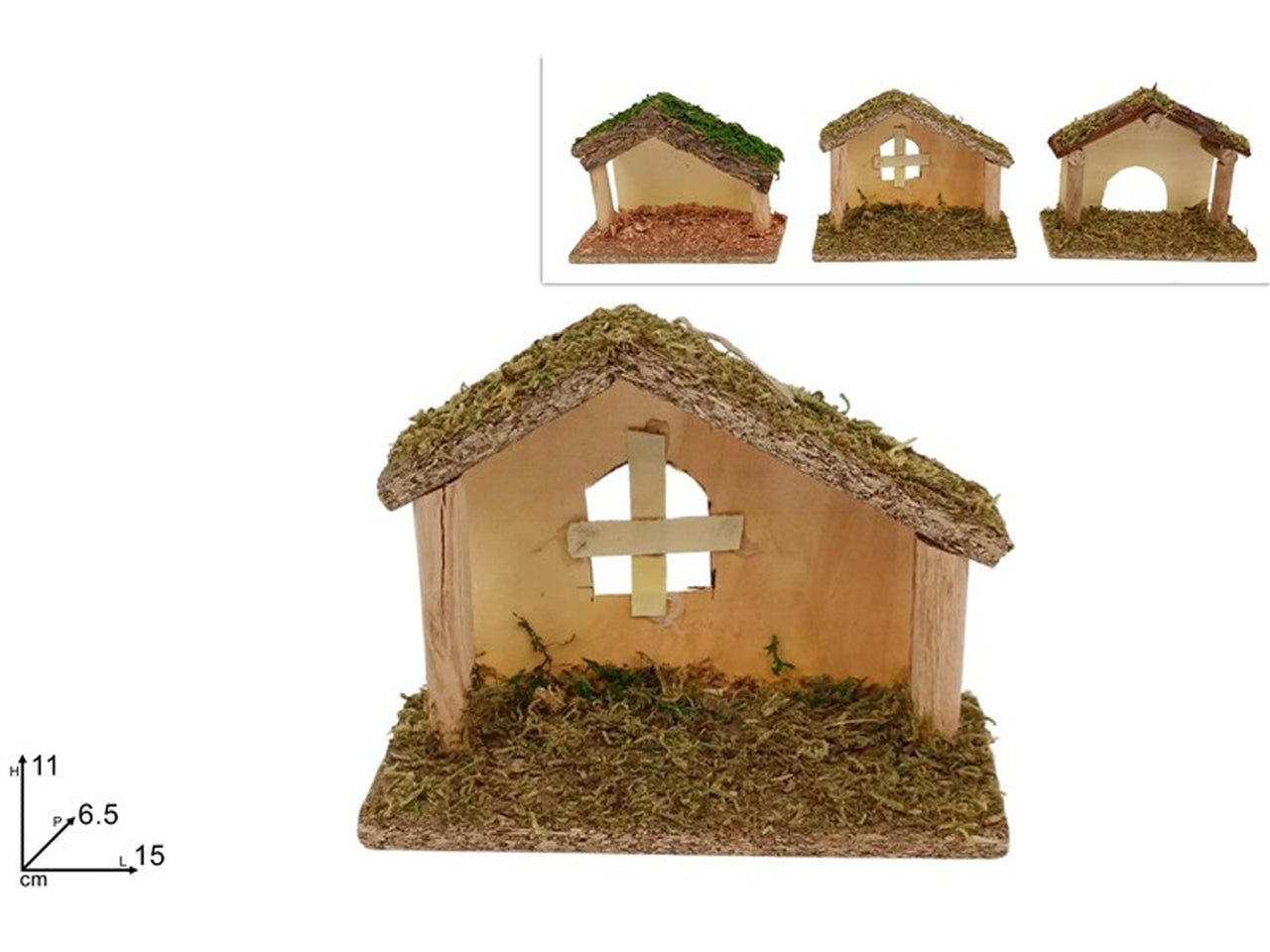 Capanna con muschio 15x6,5xh.11cm in 3 modelli assortiti