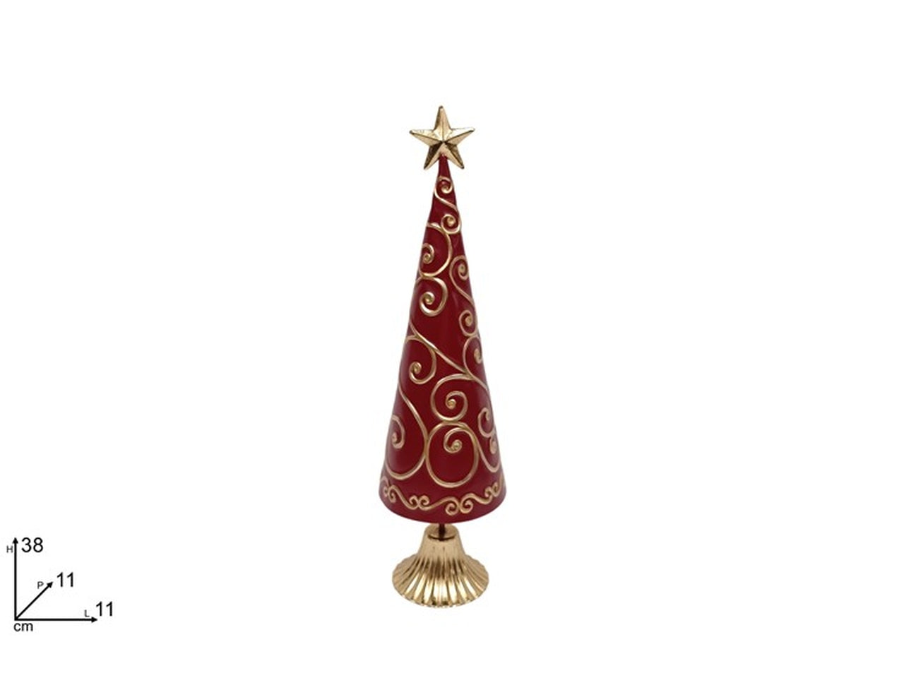 Albero 38cm in latta con decoro rosso e oro