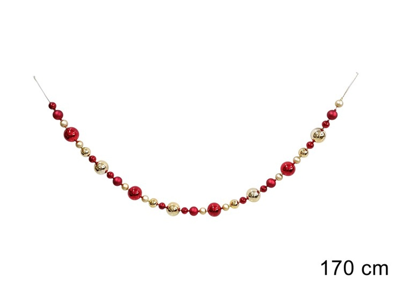 Ghirlanda palline 170cm rosso e oro lucido
