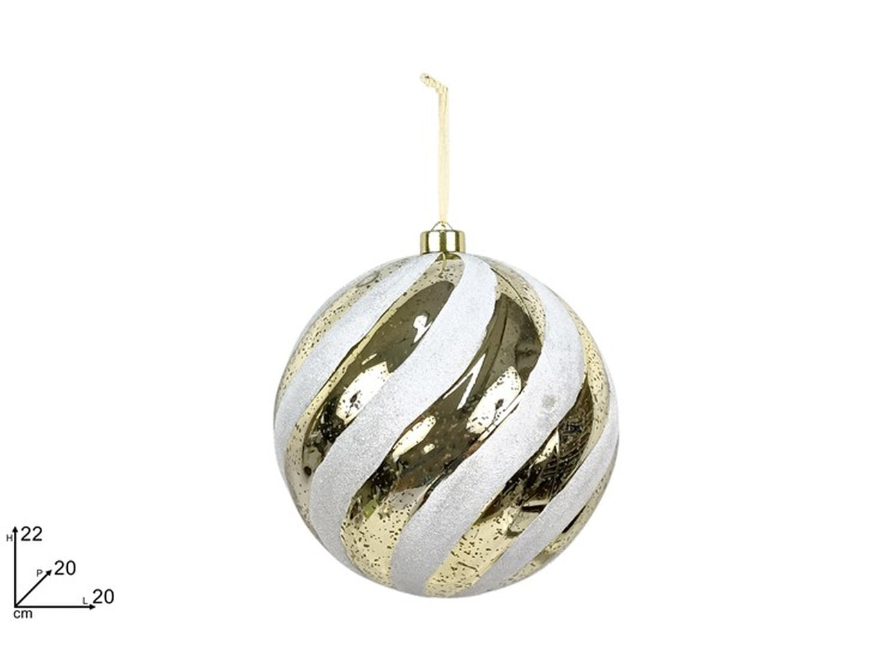 Palla 20cm oro lucido con glitter bianco