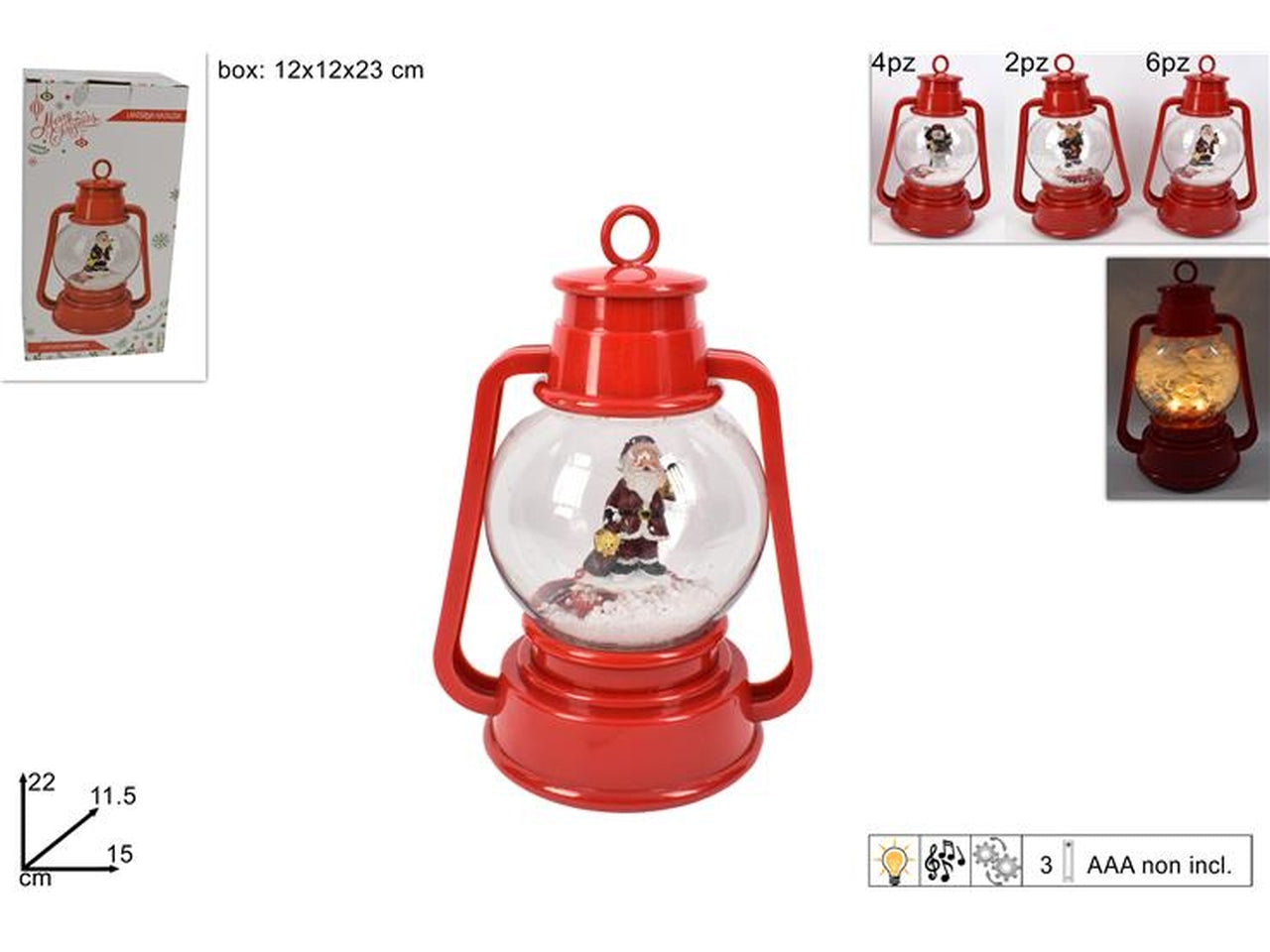 Lanterna 22 cm con luce e movimento neve, modelli assortiti