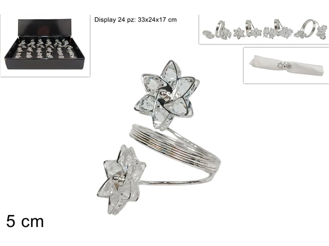 Portatovagliolo fiore 5cm silver assortiti