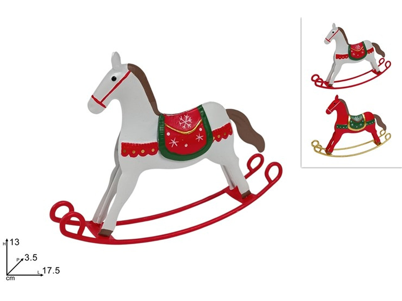 Cavallo a dondolo in latta 17,5cm 2 colori