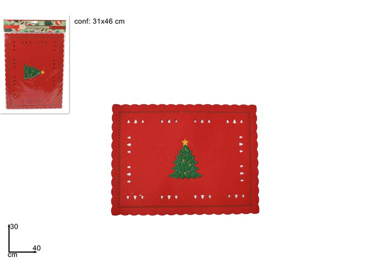 Tovaglietta in feltro con albero 40x30cm rosso