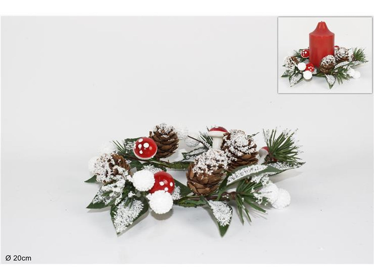 Girocandela 20cm con pigne e funghi