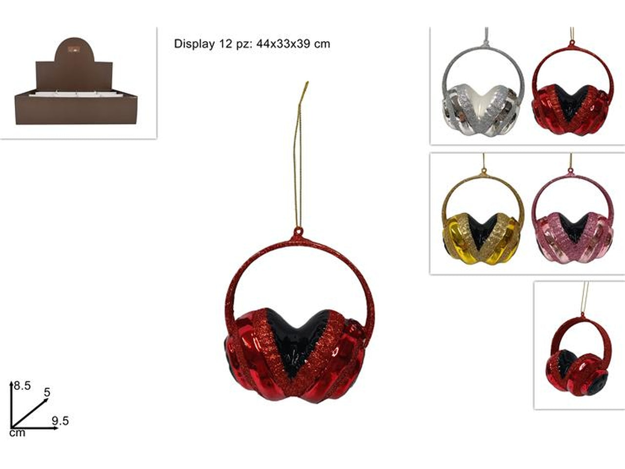 Appendino in vetro cuffie 8,5cm colori assortiti