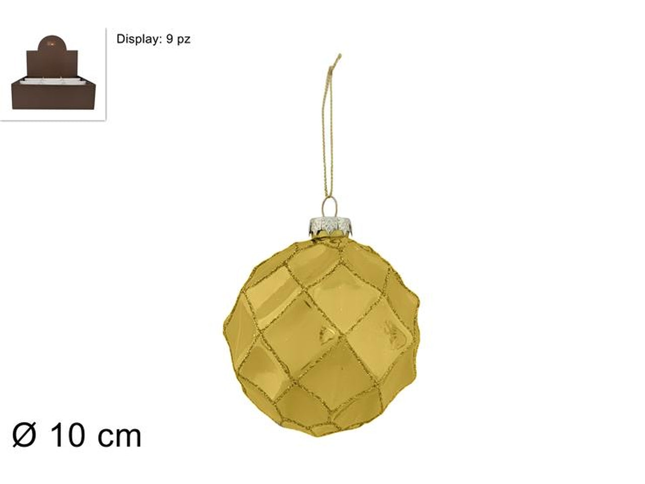 Palla in vetro 10cm oro con rombi oro