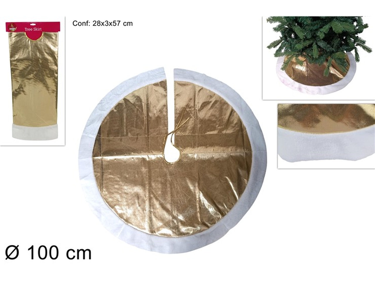 Copribase per albero 100cm laminato oro con bordo bianco