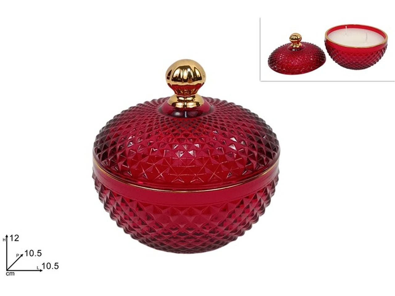 Candela potiche con coperchio in vetro 10,5cm rosso