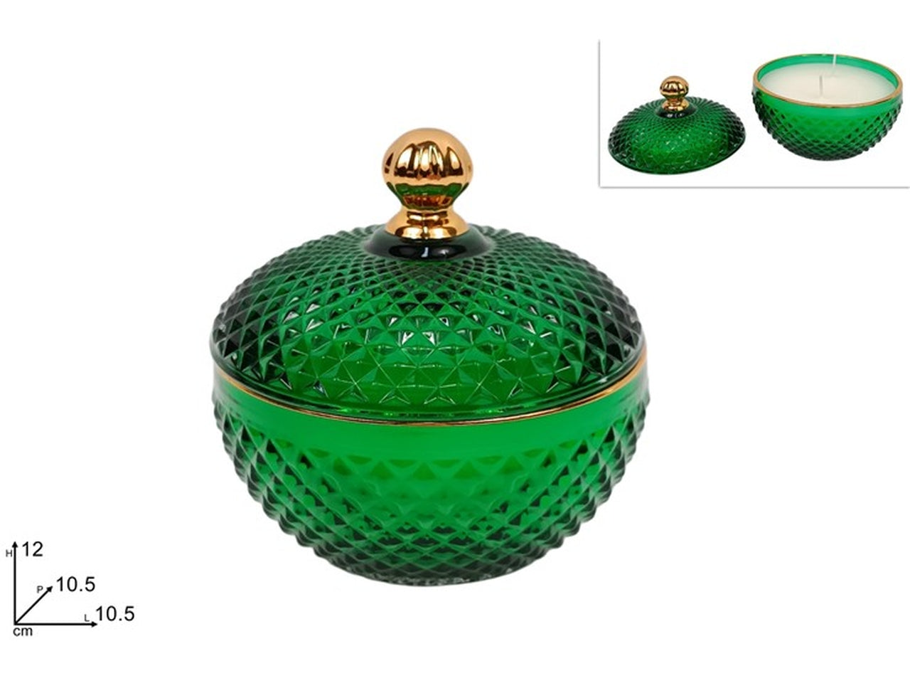 Candela potiche con coperchio in vetro 10,5cm verde