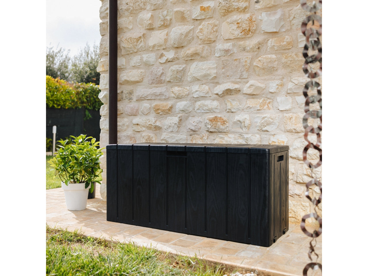 Baule bravo multiuso con seduta per 2 persone effetto legno 270l 118x45xh.56cm antracite scuro