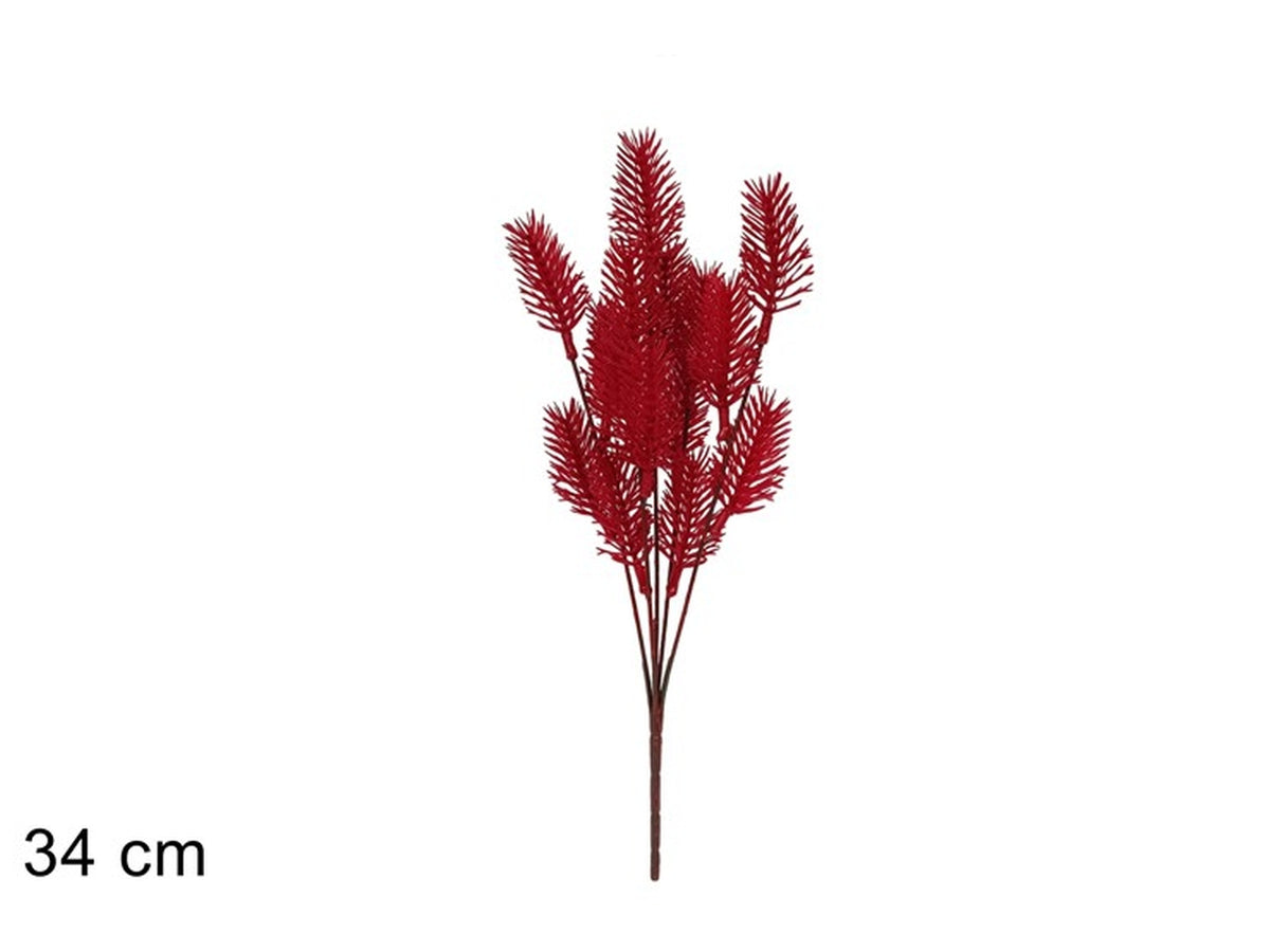 Ramo pino 34cm glitterati rosso