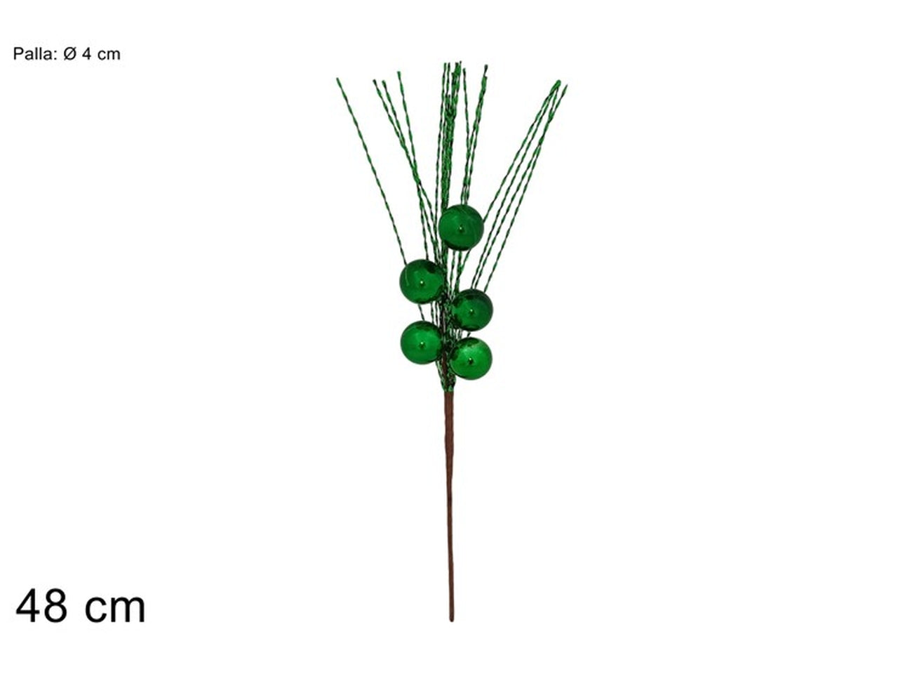 Ramo con fili laminati e palle 48cm verde