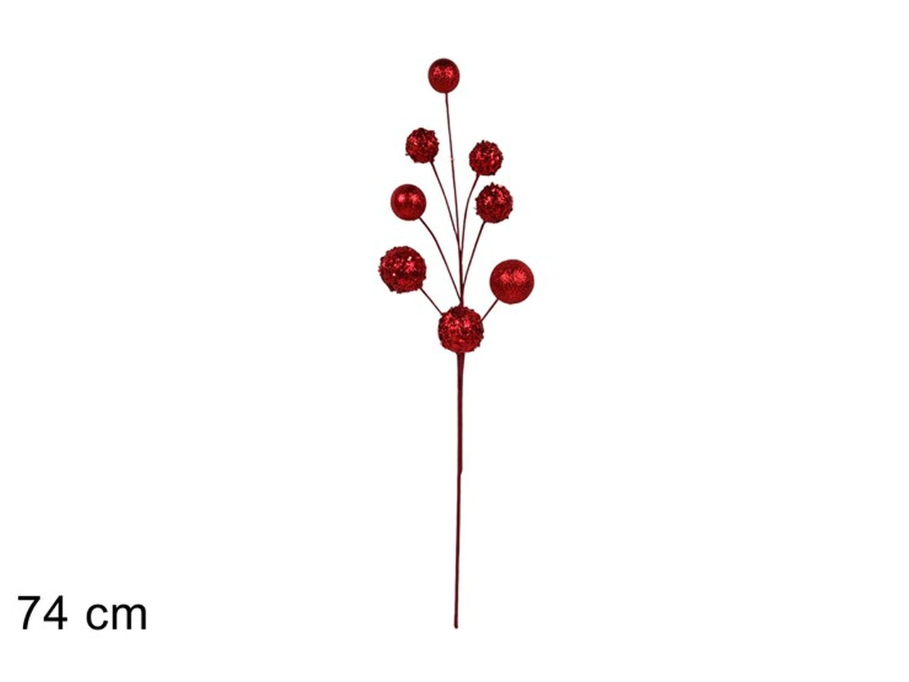 Ramo con palle glitterate 74cm rosso